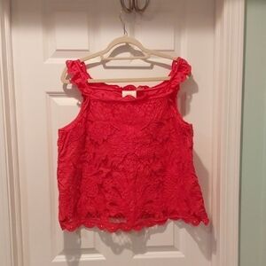Anthropologie Red Floral Lace Blouse